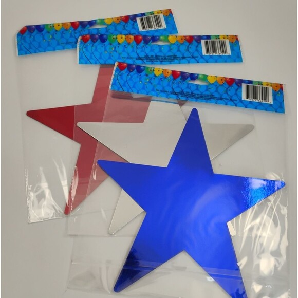 USA Star Foil Cutouts Red Blue Silver Lot total of 15 Stars Patriotic NWT - Picture 9 of 13